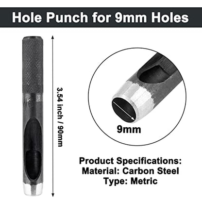 Bivethoi 9mm Gasket Punch, Carbon Steel Hollow Hole Cutter Tool, Watch Band Leather Hole Punch for Belts Fabric Canvas Paper Plastic Craft (Metric) - size: 9mm
