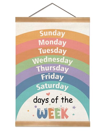 ZTGDA Days of the Week Poster,Linen Canvas Rainbow Wall Art,Playroom Wall Decor,Educational Weekday Chart for Toddler Preschool, Nursery or Montessori Classroom Decor 12x16inch(Week) - color: Week