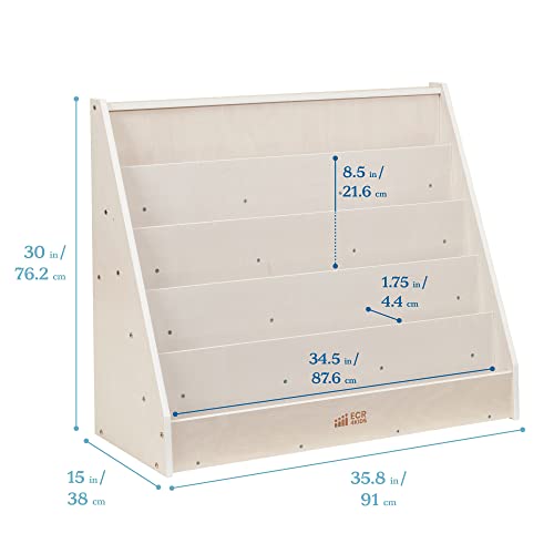 ECR4Kids Single-Sided Wooden Book Display, Montessori Furniture, White Wash - color: White Wash