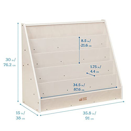 ECR4Kids Single-Sided Wooden Book Display, Montessori Furniture, White Wash - color: White Wash