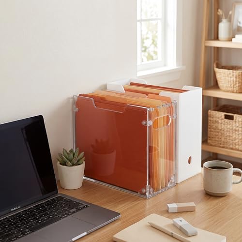 Novabright 1 Pack Acrylic File Organizer Box with Handles, Clear Hanging File Organizer for Letter Size/a4 Filing Crate Bin Holder for Desk, Office, Home, School (Letter,12.2" L x 5.51" W x 9.84" H)