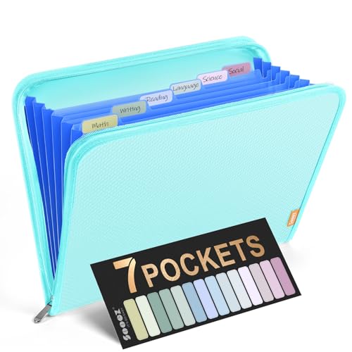 Sooez 7 Pockets Accordion File Organizer, Zipper Expanding File Folder, Heavy Duty Folder Organizer, Sleek Letter Size Accordion Folder, Portable Expandable File Folder for Documents, Sky Blue - color: Sky Blue, style: 7 Pocket