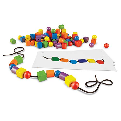 Learning Resources Beads and Patterns Card Set, Lacing Beads, 130 Pieces Ages 3+ - style: Beads