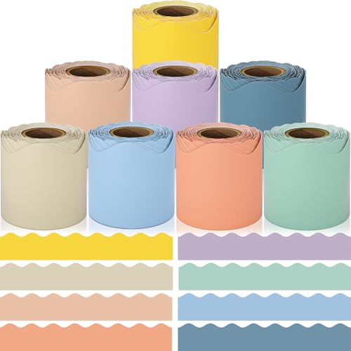 Bulletin Board Borders, 8 Rolls 262.4 Ft Boho Scalloped Bulletin Borders, Pastel Bulletin Board Decorations for Classroom, School & Office, Ideal for Blackboard, Whiteboard Hippie Boho Classroom Decor - color: Hippie Boho