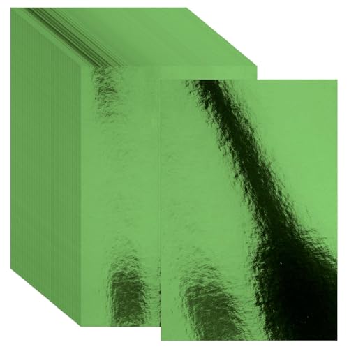 30 Pack Green Metallic Cardstock Paper Sheets 8" x 12" 250gsm/92lb | Foil Mirror Shimmering Paper For Arts and Crafts, Decorative, Weddings & Birthdays Invitations, Scrapbook Supplies - color: Green