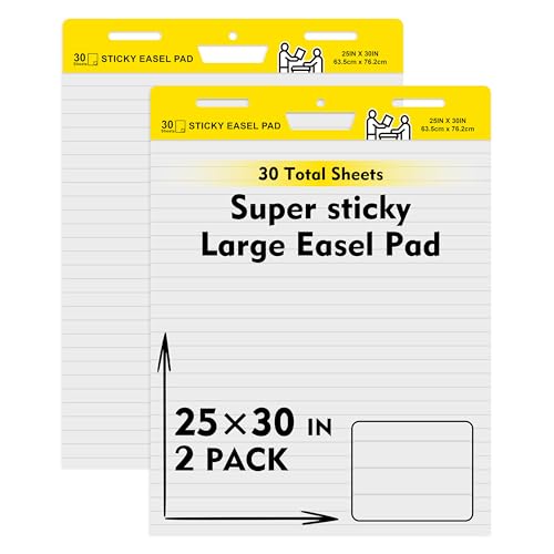 2 Pack Sticky Easel Pads,Poster Paper 25 x 30 Inches Large Self Stick Easel Paper,Flip Chart Paper for Teachers,Teacher Anchor Chart,30 Sheets/Pad - style: 25×30 2PC line