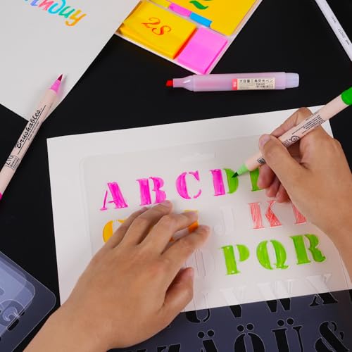 6 PCS Drawing Painting Stencils Scale Template Sets, Alphabet Letter Drawing Painting Stencils Scale Template for Scrapbooking, Card and Craft Projects