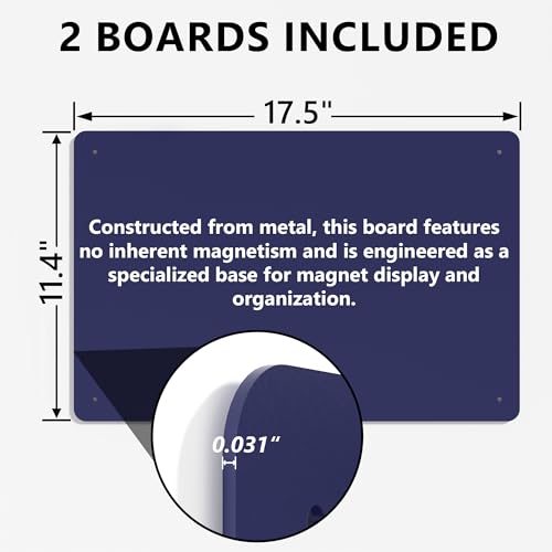 2 Pack Magnetic Board for Wall, 17.5" x 11.4" Magnet Bulletin Memo Board, Metal Sheets to Display Magnetic Letter Number Souvenir, Notes, Poetry, Photos, Blue - color: Blue