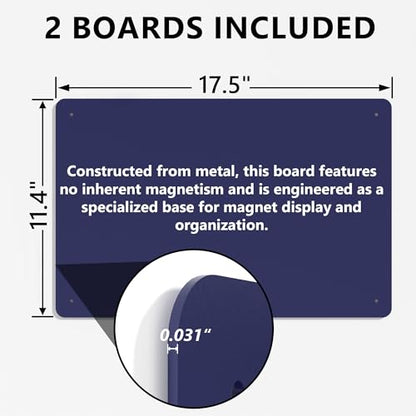 2 Pack Magnetic Board for Wall, 17.5" x 11.4" Magnet Bulletin Memo Board, Metal Sheets to Display Magnetic Letter Number Souvenir, Notes, Poetry, Photos, Blue - color: Blue