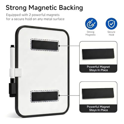 6" X 8" Small White Board with Erasable Markers and 2 Magnets(Black) | ABS frame, magnetic board—smooth surface; easy to write on and erase—mini whiteboard for kitchen, school lockers, and offices - color: Black