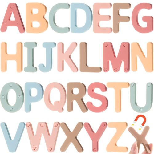 VioraWhite 26 Pcs Food Grade Silicone Magnetic Letters (Sealed Magnet, CPC Certified) Toddler Fridge Bulk ABC Educational Learning Toy for Baby Kid Girl Boy Gift(Light Vintage,Letter) - color: Light Vintage, style: Letter