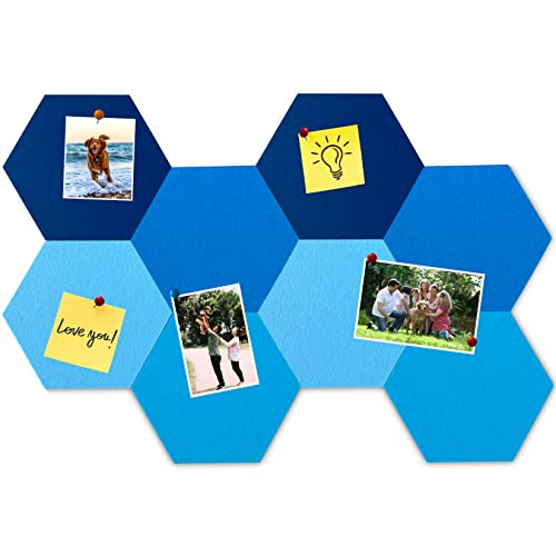 8Pcs Hexagon Felt Cork Board Tiles, Self Adhesive DIY Bulletin Board Pin Board for Office School Home Wall Decor Stickers Memos Photos Display (Gradual Blue) - color: D- Gradual Blue, size: Hexagon