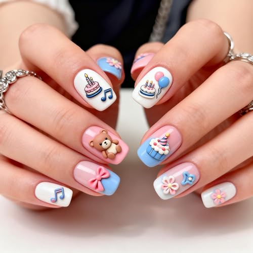 PH PandaHall 3pcs Happy Birthday Nail Stamping Plates Cake Candles Nails Art Templates Balloon Gifts Nails Design Stamp Letters Numbers Nail Image Plates for Women DIY Manicures Salon Supplies - style: Happy Birthday