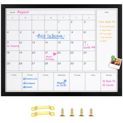 3-in-1 Dry Erase Calendar for Wall, 31.5x23.6 inches Magnetic Surface Monthly & Weekly Planner Whiteboard, Dry Erase Board with Black Wood Frame, Hanging White Board Calendar(YL+ZL-BK,6080) - color: Black, size: 31.5"W x 23.6"H