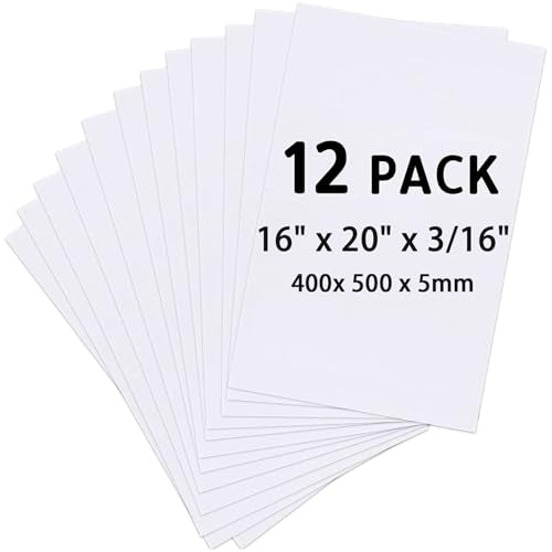 Foam Board 16x20 Inch, 3/16 Inch Thick, 12 Pack, White Foam Core Board, Strong & Rigid, Double-Sided Large Poster Board for Crafts, School Projects, Painting, Presentation & Display - size: 16*20in