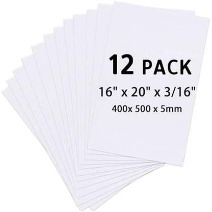 Foam Board 16x20 Inch, 3/16 Inch Thick, 12 Pack, White Foam Core Board, Strong & Rigid, Double-Sided Large Poster Board for Crafts, School Projects, Painting, Presentation & Display - size: 16*20in