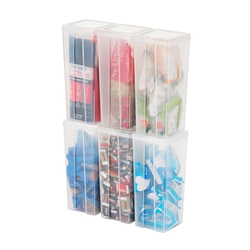 IRIS USA Vertical Storage Bins with Lids |Made in USA| Flip Top Containers for Organizing Pantry, Office, Craft, and Study Supplies - Large (6-Pack) - size: Large - 6 Pack