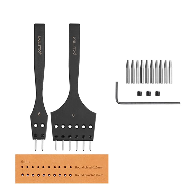 WUTA Leather Stitching Punch, 3nd Removable Round Hole Pricking Irons, Professional Working Hole Punch Tool Set for DIY Leather Craft（6mm- 2+6 Hole） - size: 3nd 6mm- 2+6 Hole