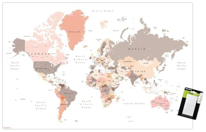 Geography - World Map Neutral Earth Tones 26 Wall Poster, 22.4L" x 14.7W", Premium Poster & Mount Bundle - color: Premium Poster & Mount Bundle, size: 22.4L" x 14.7W"