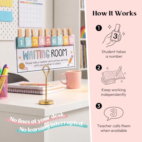 KACIOLA STUDIO Teacher Classroom Management Tools, Waiting Room Sign with Wooden Number Clips, Teacher's Helper Waiting Room Poster, Please Take a Number Classroom Poster for Student Management-Boho - color: Boho