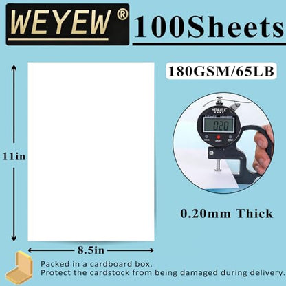 100 Sheets 65lb White Cardstock, 8.5" x 11", Printer Bright White Paper for DIY Craft Card Making Premium Card Stock Blank Invitation Paper Greeting Cards, 65LB Cover 180 GSM - color: White, size: 65lb-100sheets