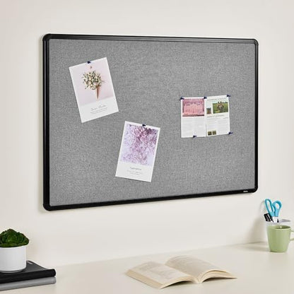 Staples Fabric Bulletin Board with Black Frame, 3' x 2' Wall Mounted Fabric Message Board for Home Office and Classroom - size: 24" x 36", style: Black Frame