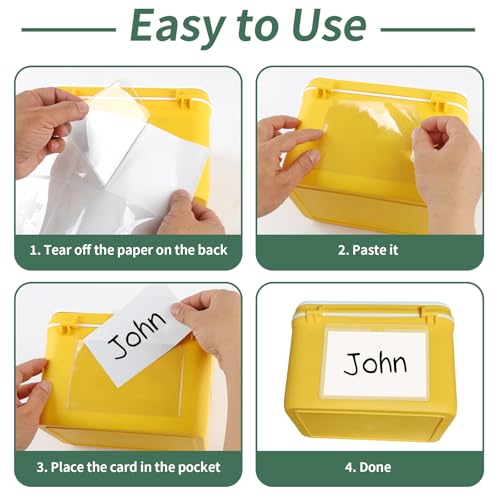 NIUBIER Storage Bin Labels, 36 Pcs Clear Adhesive Pockets for 3×3.5 in Card | Removable Tote Label Stickers, Index Card Holder for Tote Box Bins Cabinet, Plastic Label Holders, Waterproof, Sticky Backing - size: 3.1×3.9 inch