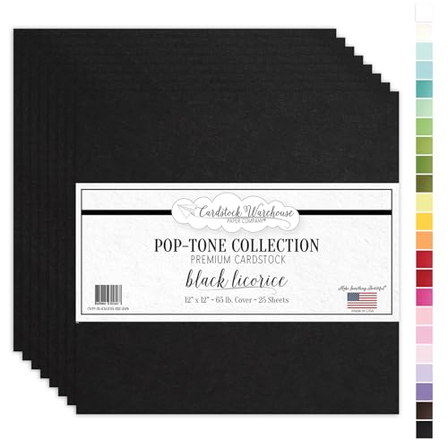 Cardstock Warehouse Pop-Tone Black Licorice Cardstock Paper – 25 Sheets, 12 x 12" - 65 lb / 175 GSM Premium Black Card Stock for Die-cutting, Crafts, Scrapbooking, Card Making and DIY Projects - color: Black Licorice