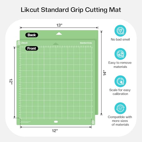 Likcut Cutting Mat 12"x12" for S31 Vinyl Cutter Machine - Standard Adhesive Mat Compatible with Cricut Maker, 3 Pack - color: Green, size: 12"L x 12"W Standard Adhesive
