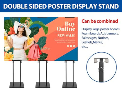 Pedestal Poster Sign Stand for Double Sided Display, Adjustable Poster Board Stand Height Up to 80", Heavy Duty Floor Standing Sign Holder for Board, Foam, Banner Display Stand, Black 1Pack - size: 1 Pack Poster Stand