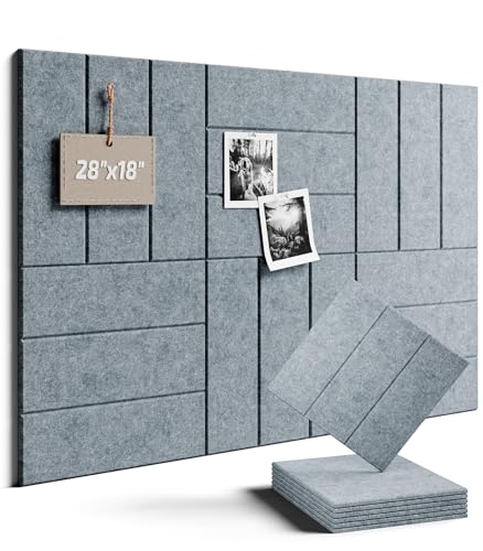 Felt Bulletin Board Tiles -28"x18" with 40 Adhesive Tabs, Cork Board Alternative for Office Decor, Push Pin Board Wall Organizer 6-Pack (Blue Gray) - color: Blue Gray, size: Bold-Stripe