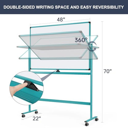 Mobile Whiteboard on Wheels, 48x32 Inches Rolling Whiteboard, Magnetic Dry Erase Board with Stand, Standing White Board for Office, School, Home, Large Double Sided White Board with Paper Pad - color: Blue, size: 48"x32"