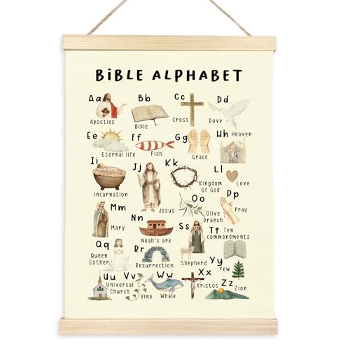 CGBHW Christian Bible Alphabet Poster Hanger Frame, Scripture Learning Educational ABC Posters Wall Art Hanging Decor for Toddler Kids Room Classroom Playroom Nursery Preschool，12x16Inch - color: Color18