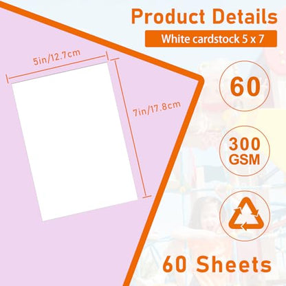 Guakicae 60 Sheets White Cardstock 5 x 7 Thick Paper, 300gsm/110lb Heavyweight Paper Flat Card Stock for DIY Card Making, Wedding Invitations, Thank You Cards, Postcards, Menus, Drawing - color: White, size: 5x7-60pcs