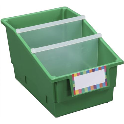 Really Good Stuff Chapter Book Library Bins with Dividers -13.5"L x 7.75"W x 8.75"H - 12 Pack, Green - Plastic Shelf Bin Organizer for Classroom Library, Book Organization, Documents, Files, Magazines - color: Green