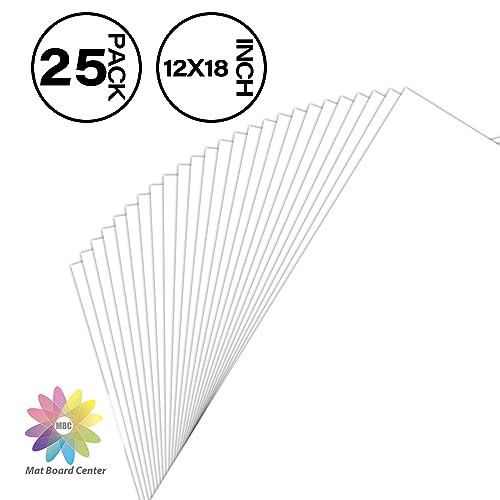 Mat Board Center, Pack of 25, 12x18 White Backing Boards, 4-Ply Thickness Cardboard for Picture/Photo/Framing Back Support - size: 12x18