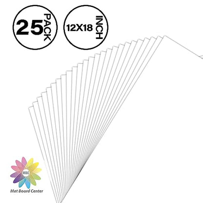 Mat Board Center, Pack of 25, 12x18 White Backing Boards, 4-Ply Thickness Cardboard for Picture/Photo/Framing Back Support - size: 12x18
