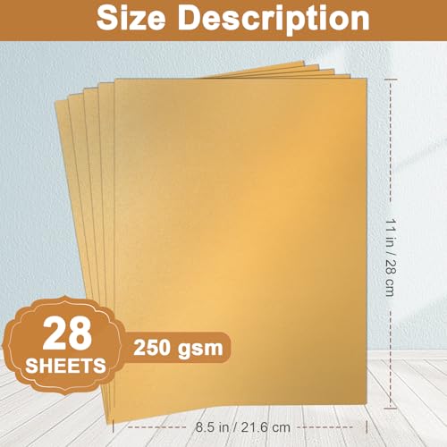 Silunkia 28 Sheets Gold Shimmer Cardstock 8.5 x 11 Glossy Paper, 250gsm/92lb Heavyweight Paper Card Stock for DIY Cards Making, Anniversaries, Wedding Invitations, School Crafting, Greeting Cards - color: Gold, size: 28 Sheets