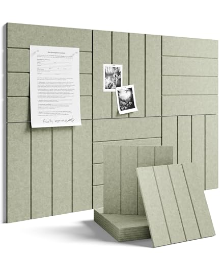 Fluxynara Felt Bulletin Board Tiles Large 36" x 24" Cork Board Alternative-6 Pack with 32 Adhesive Tabs, Thick Slat Wall Panels for Office Decor, Push Pin Board Wall Organizer Alternative - Sage Green - color: Sage, size: Bold-stripe 6-pack
