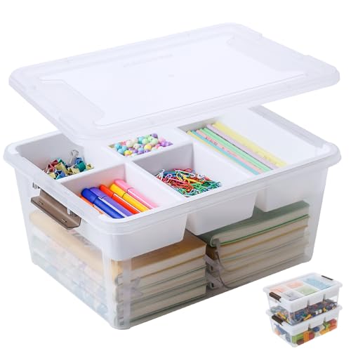 MACOPRO 17 QT Plastic Storage Box with Removable Tray, Bins with Lids, Clear Storage Container for Craft Organization, Beads, Tools, Sewing, and Playdoh, Art Supply Organizer (White, 1Pack-17QT) - size: 1Pack-17QT