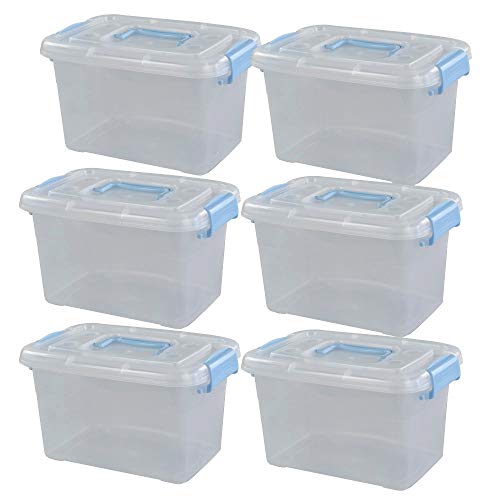 5 L Plastic Storage Bin with Lid, Clear Transparent Box with Handles, Set of 6 - color: Light Blue