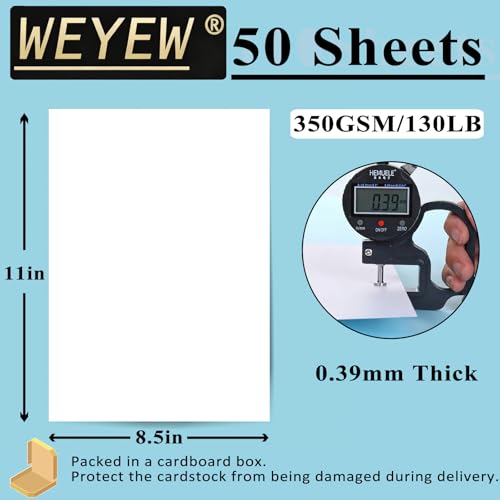50 Sheets 130lb White Cardstock, 8.5" x 11", Extra Heavy Duty Bright White Paper for Card Base DIY Craft Card Making, 130LB Cover 350 GSM - color: White, size: 130lb-50sheets