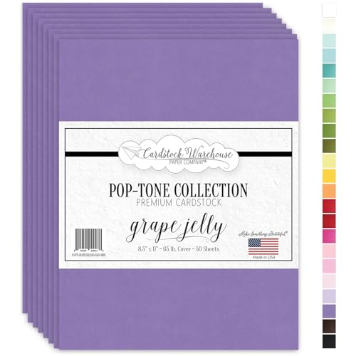Cardstock Warehouse Pop-Tone Grape Jelly Purple Cardstock Paper – 50 Sheets, 8.5 x 11" - 65 lb / 175 GSM Premium Purple Card Stock for Die-cutting, Printing, Card Making & DIY Projects - color: Grape Jelly Purple