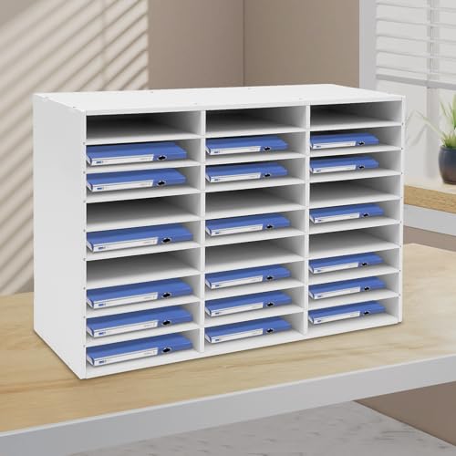 27 Compartments Literature Organizer, Desktop File Sorter Mail Center Paper Storage Cabinet Classroom Mailbox for Files Documents Papers Magazines(White) (White 27Slots) - color: White 27Slots