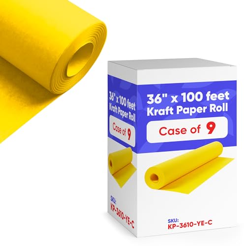 36" x 1200" (100 ft) Yellow Kraft Paper (Case of 9 Rolls), 45 lbs Thickness, Kraft Paper for School, Art Colored Paper, Gift Wrapping Paper, Packing Paper for Moving - color: Yellow, style: Bulk Case - 1 Color