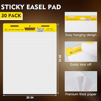 2 Pack Sticky Easel Pads,Poster Paper 25 x 30 Inches Large Self Stick Easel Paper,Flip Chart Paper for Teachers,Teacher Anchor Chart,30 Sheets/Pad - style: 25×30 2PC line