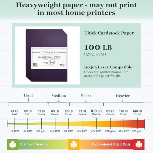 Cardstock Warehouse Colorplan Dark Amethyst Purple Cardstock Paper – 25 Sheets, 8.5 x 11" – 100 lb. / 270 GSM Premium Matte Cover Cardstock for Invitations, Card Making, Scrapbooking & DIY Projects - color: Amethyst
