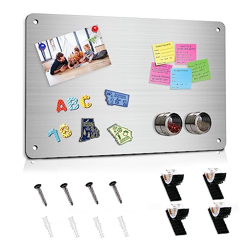 Magnetic Board 17.5" x 11.4" Magnet Bulletin Board is Suitable for displaying Notes, Photos,Magnetic Letters, Suitable for Walls, refrigerators, cabinets, etc (Silver) - color: Silver, size: 1Pack