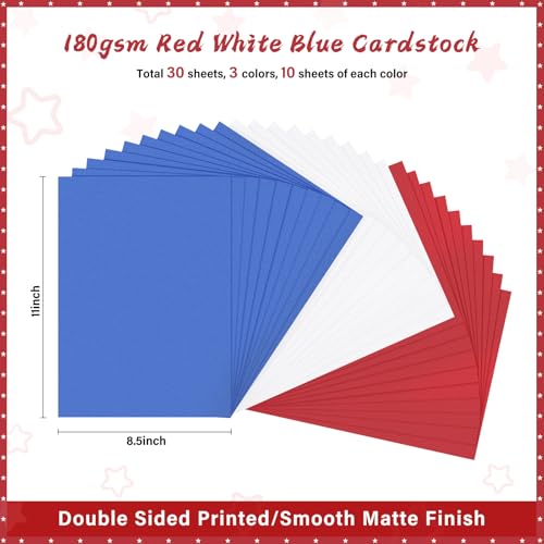 60 Sheets Red White Blue Cardstock 8.5x11 Card Stocks Patriotic Glitter Scrapbook Paper 4th of July Red Blue Construction Paper for Crafts Invitation Cards Home School Office Patriotic Party Supplies - color: Red White Blue