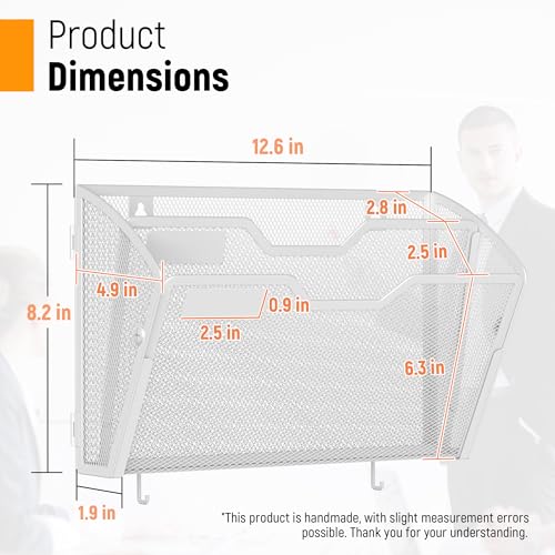 Docnest 2 Tier Mesh Wall File Holders with Hooks – 3 Pack Hanging Letter Holder - Document Organizer for Mail, Paper, Office, Home, School – Space-Saving Wall Mounted Folder Holder – White - color: 2 Tier-White-3 Pack